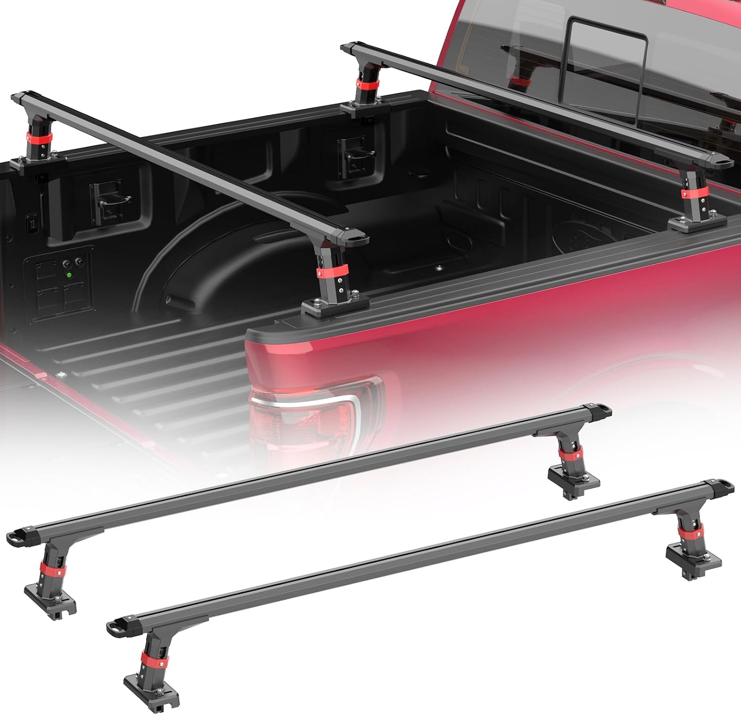 Truck Bed Rack, Adjustable Aluminum Truck Bed Ladder Rack with 800 lbs Loading Capacity, Universal Heavy Duty Steel Extendable Cargo Rack for Kayak, Surfboard, Lumber, Ladder