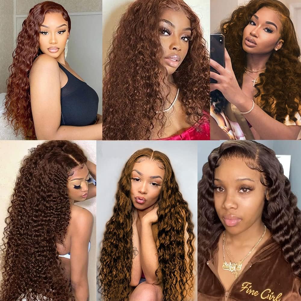 Weeybay #4 Chocolate Brown Color Deep Wave 4x4 Lace Front Wigs 34 Inch HD Transparent Natural Hairline Unprocessed Virgin Human Hair Wig For Women 180% Density - Image 2