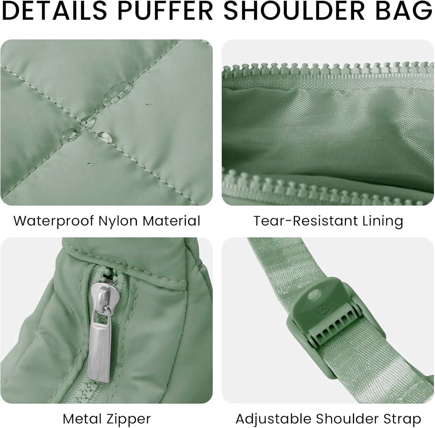Small Puffer Crescent Shoulder Bag for Women Lightweight Water-Resistant Nylon Purse with Adjustable Strap & Multiple Pockets - Image 5