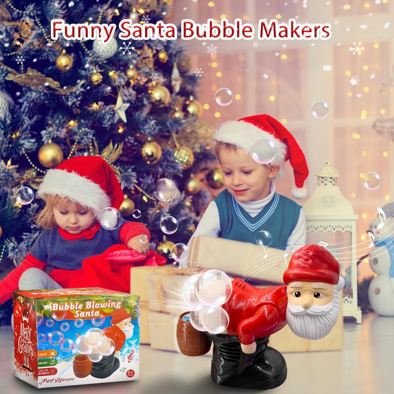 Santa Bubble Blower, Automatic Bubble Machine Toy with Music & Lights, Funny Santa Claus Bubble Blowing for Kids, Santa Indoor & Outdoor Party Entertainment for Christmas