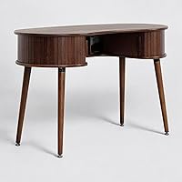 Vista 7 de NTC Mesa de café Ripple, mesa central ovalada moderna de madera con diseño de ranuras verticales, decoración elegante para sala de estar