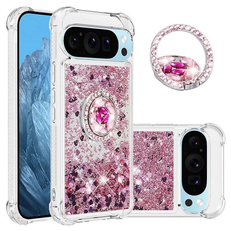 Coque Google Pixel 8A paillettes or rose silicone rigide premium