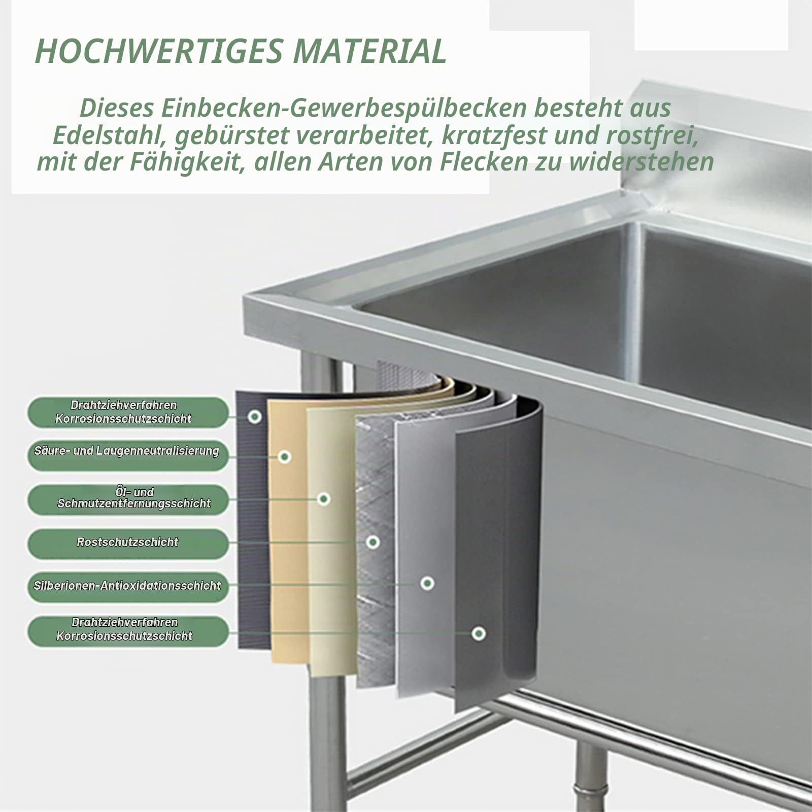 LBONG Freistehende Edelstahl Spülbecken Große Waschbecken Gewerbliche Waschtrog Gartenwaschbecken mit Wasserhahn(100X70X80cm/39.3X27.5X31.4in,11.8" Deep)