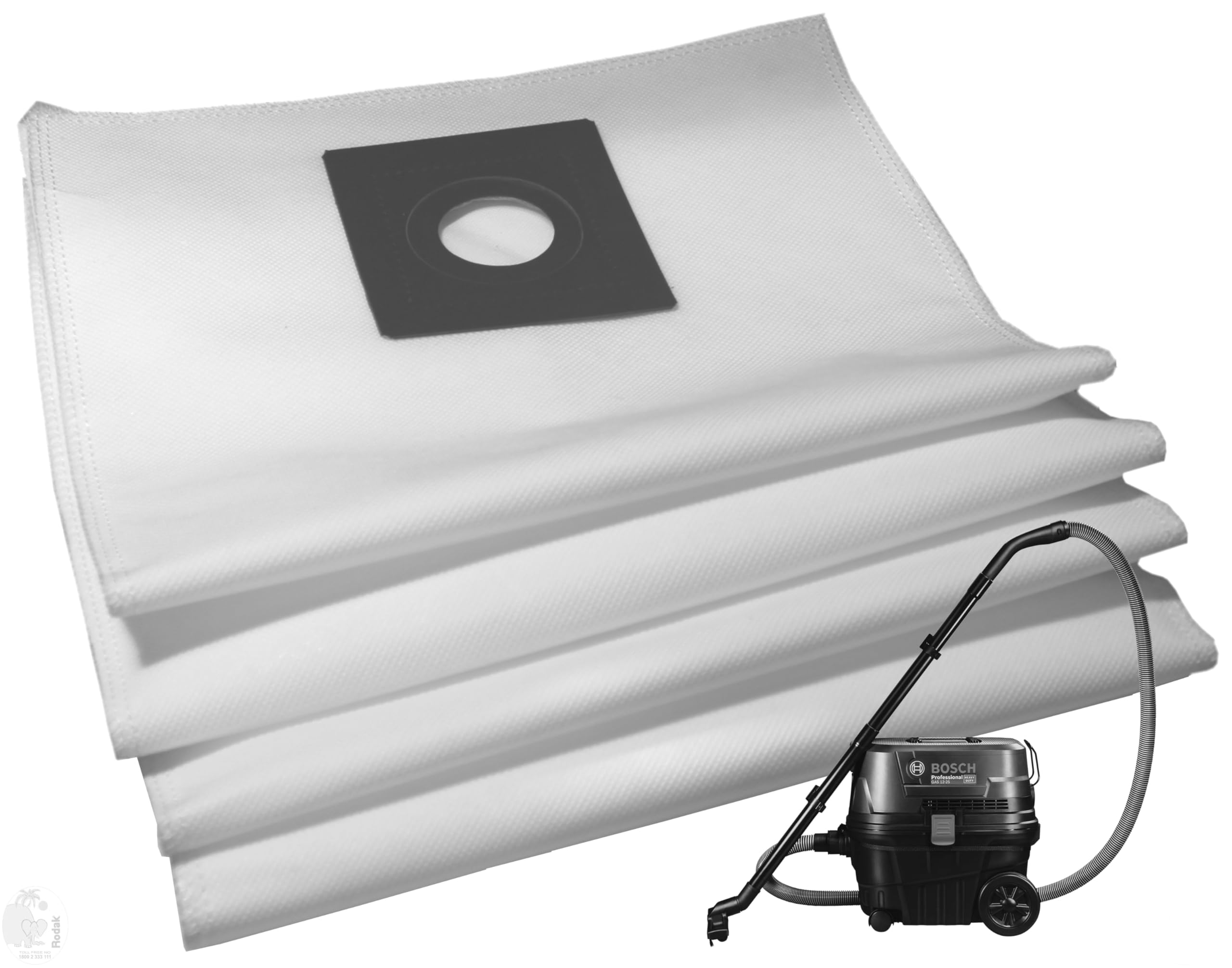 RODAK Set of 4 Dust Bags Compatible with Bosh Gas 12-25, Tear Resistant, 3-Ply Dust Bags Provides an Advanced Filtration on Micro-Level Compared to 2 Ply Paper Filters