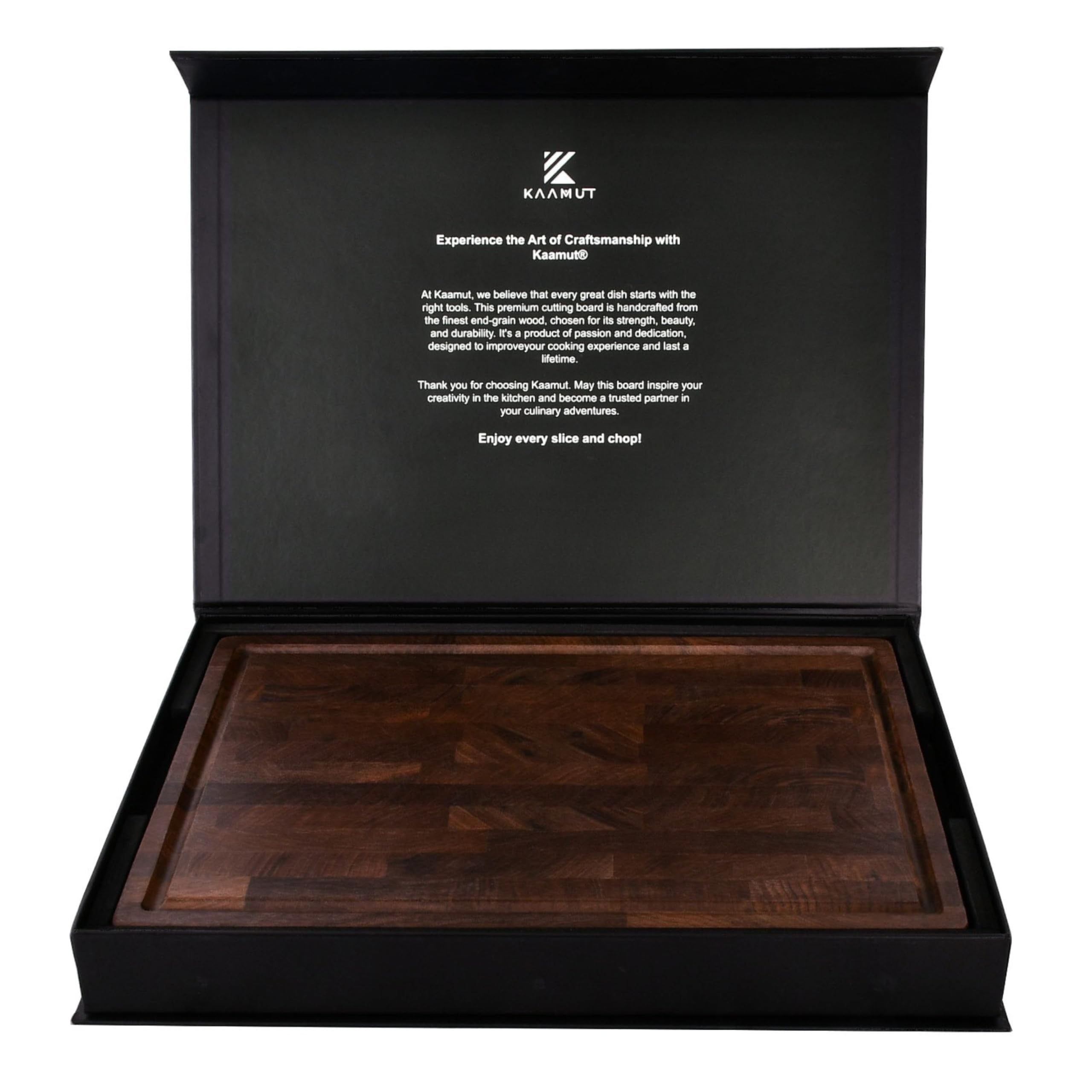 Schneidebrett aus Nordamerikanischem Schwarznuss-Holz – Massives Hirnholz – 40×27,5×3,5 cm – Extra Dick & Langlebig – Saftrille, Griffe & rutschfeste Füße – Inklusive Premium Holzpflegewachs
