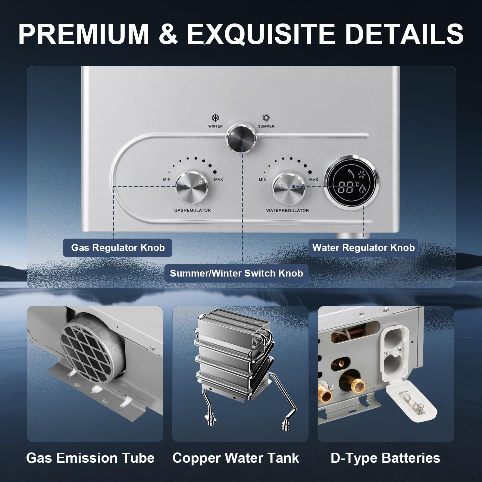 18L 36KW Calentador de Agua de Gas GLP 18L/min Butano y Propano Calentador de Agua LPG Instantáneo Portátil,Válvula de Actualización, para Ducha Al Aire Libre,Baño,Camping