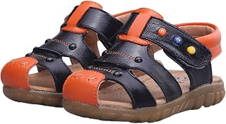 Unisex Baby Toddler 100% Leather Anti-Slip Closed Toe Oxford Sole Outdoor Sandal Shoes Brown