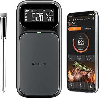 INKBIRD INT-31-BW Fleischthermometer kabellos, Multi-Sensor, Grillthermometer WiFi 5G und Bluetooth 5.4, LCD-Display, IP67 wasserdicht, für Ofen, Grill, Smoker, Rotisserie Airfryer Ofen