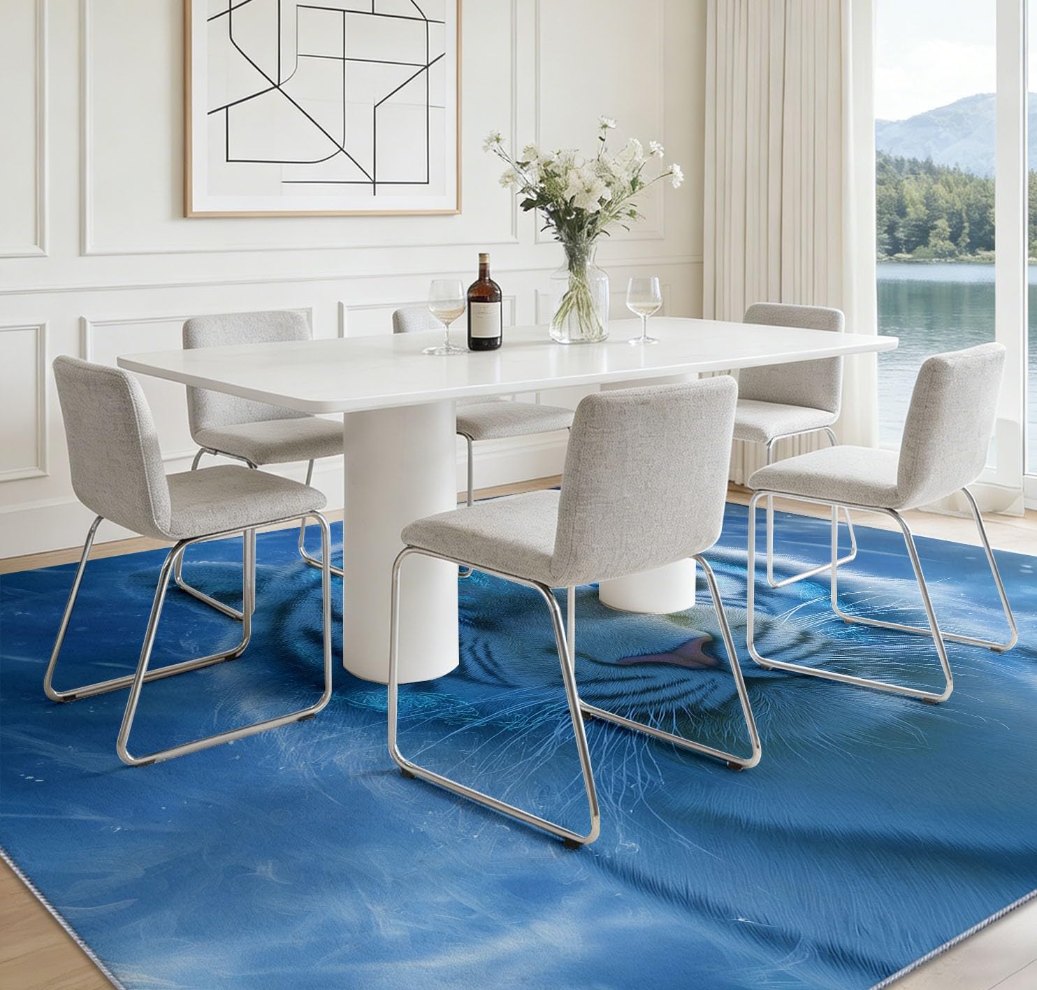 Alfombra lavable a máquina, 180 x 240 cm, diseño de tigre blanco, antideslizante, alfombra de suelo antideslizante, arte digital, pelo bajo, alfombra de área extra suave para sala de estar, dormitorio