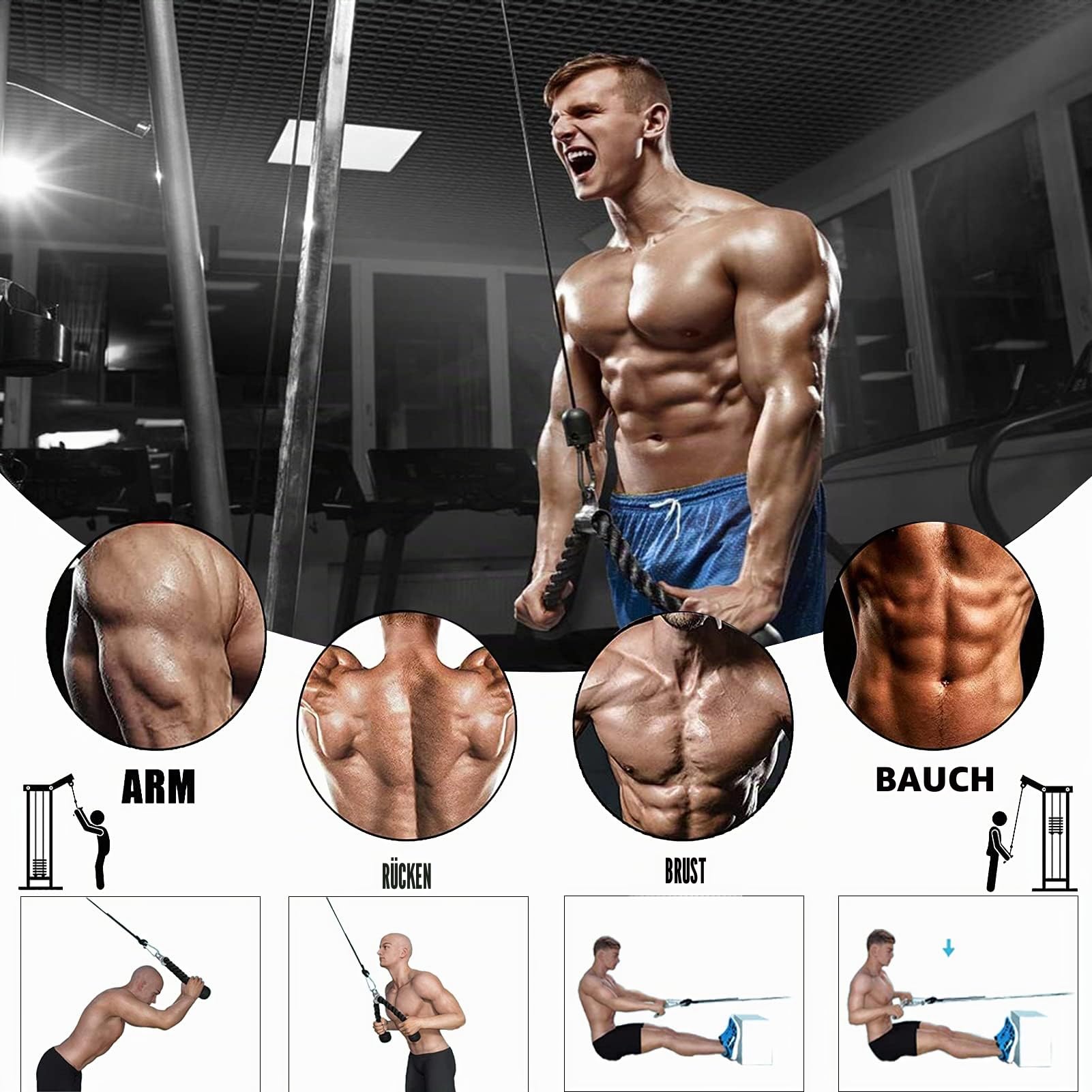 Taeku Seilzug-Fitness, Kabelzug Pulley Unterarmtrainer Trizeps Seil Gewicht Fitnessgerät Bizeps Trainer DIY Latzugturm