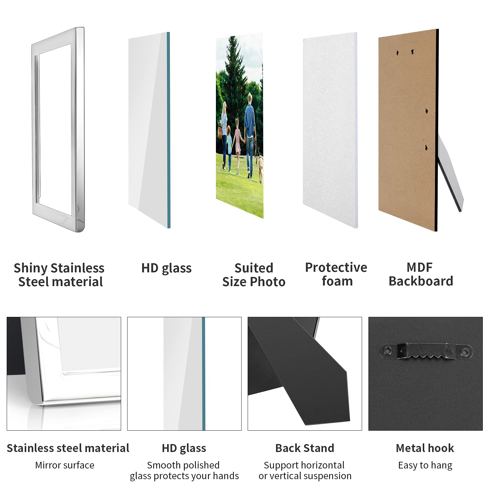 DECANIT 4x6 Photo Picture Frame Metal,Dispaly for Wall or Tabletop Pack of 6,Silver