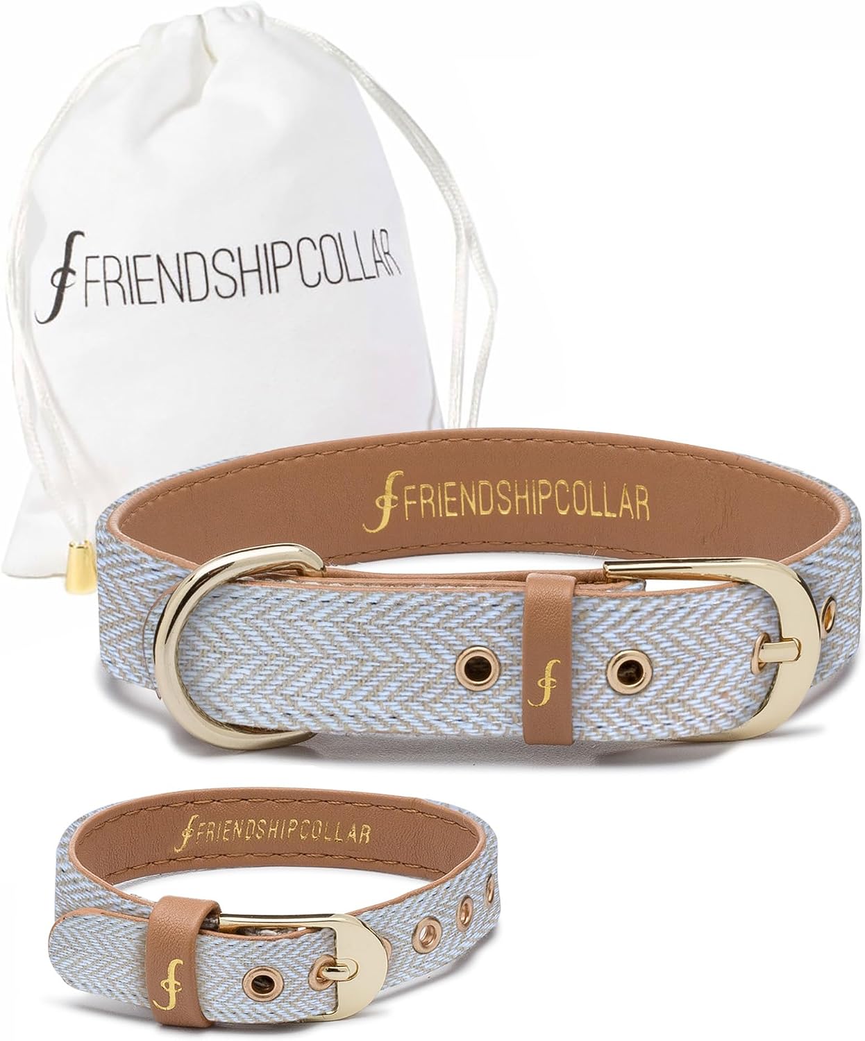 FriendshipCollar Herringbone Classic - Sand Dune CAT Collar | Matching Collar and Bracelet for Owner & Pet | Jewelry for Cat Mom | Cute Coordinated Accessories | Gift for Cat Lovers | Vegan Leather