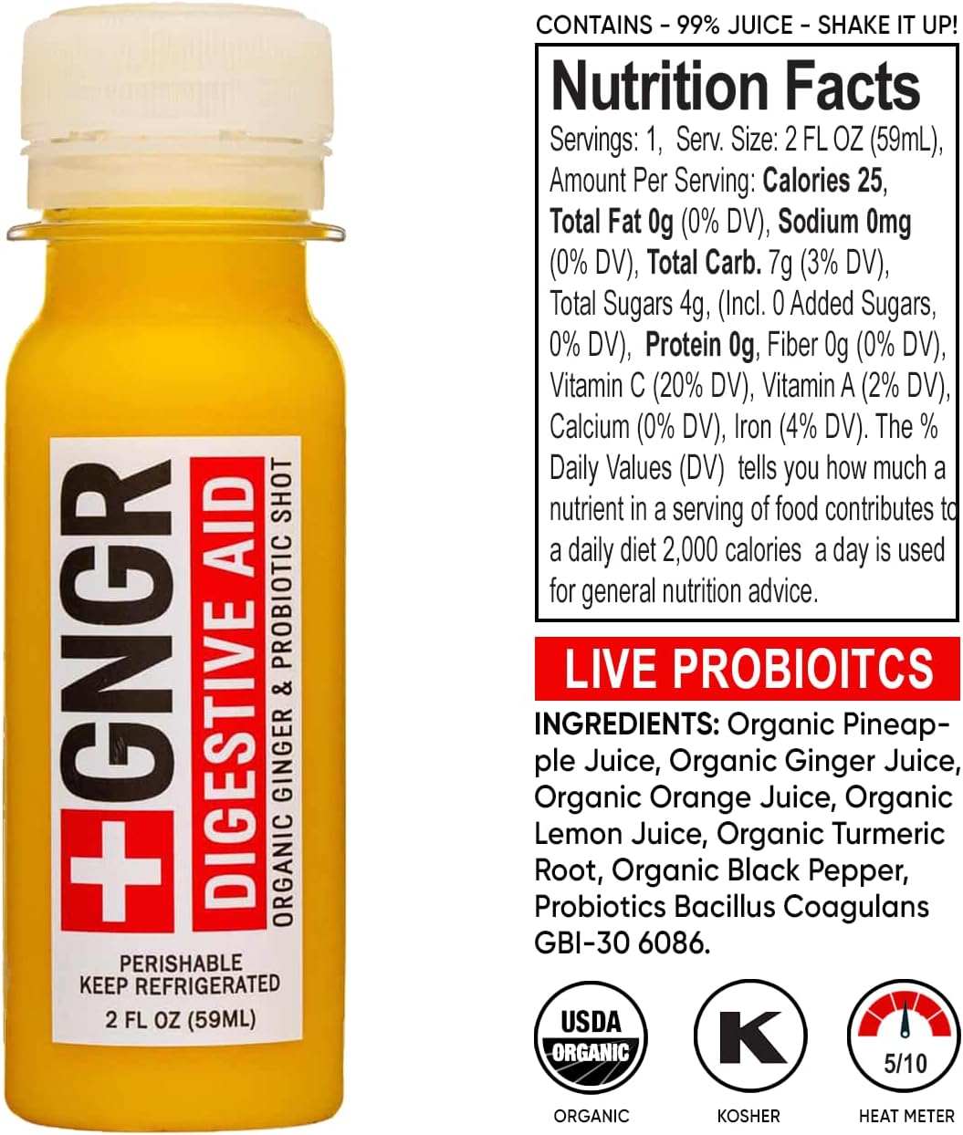+GNGR 24 Shots Variety Pack - One Month Supply of Ginger Shots: Ginger - Lemon, Ginger - Turmeric, Probiotics, Vitamin C, Cayenne, Orange, Lemon, Immunity Booster, Digestion, Recovery, Energy Wellnes