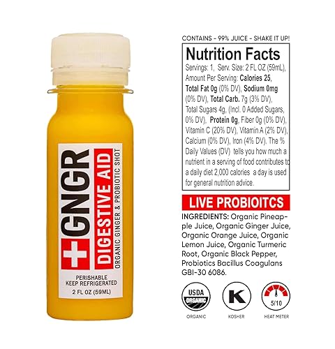 Miniatura 2 de +GNGR Digestive Aid Organic Ginger Shots con jugo de jengibre, cúrcuma y pimienta negra, 2 onzas líquidas (paquete de 12)