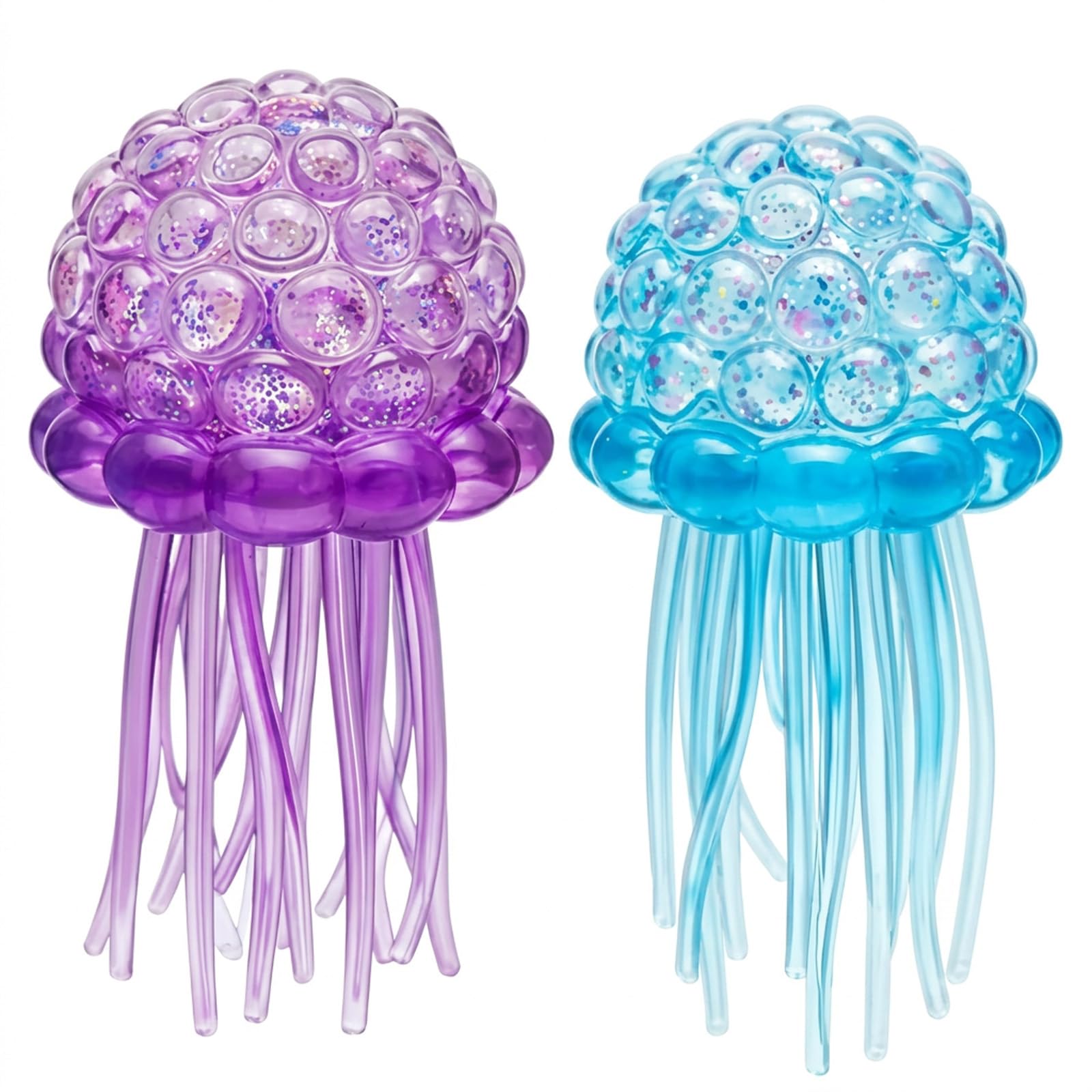 2 PCS Jellyfish Squishy, Glitter Jellyfish Squishy, Soft Ball for Office and Travel, Set of 2 Blue and Purple Jelly Fish, (Random Appearance and Style)
