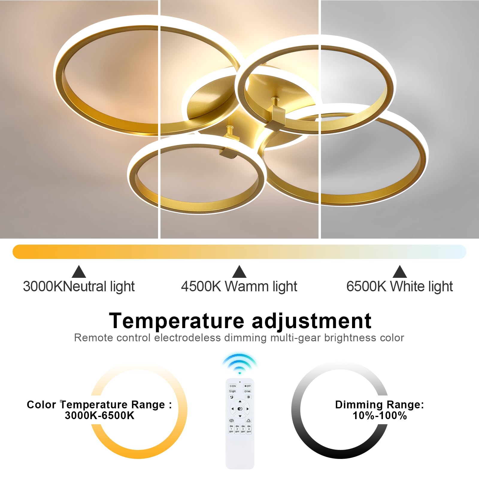 DELIPOP Plafoniera LED Dimmerabile 39W con Memoria e Telecomando, Oro | Lampada da Soffitto per Soggiorno Camera da Letto Sala da Pranzo Cucina