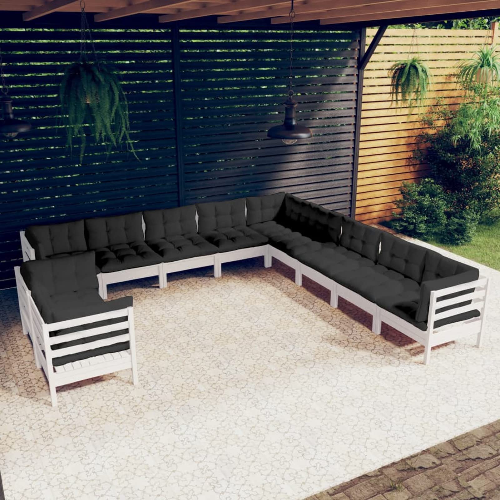 Muebles de jardín 11 pzas y Cojines, Muebles Jardin Exterior, Conjunto Jardin Exterior, Sofa Y Sillones Jardin, Set De Jardin Exterior, Conjunto Terraza Moderno, Blanco Madera Maciza Pino