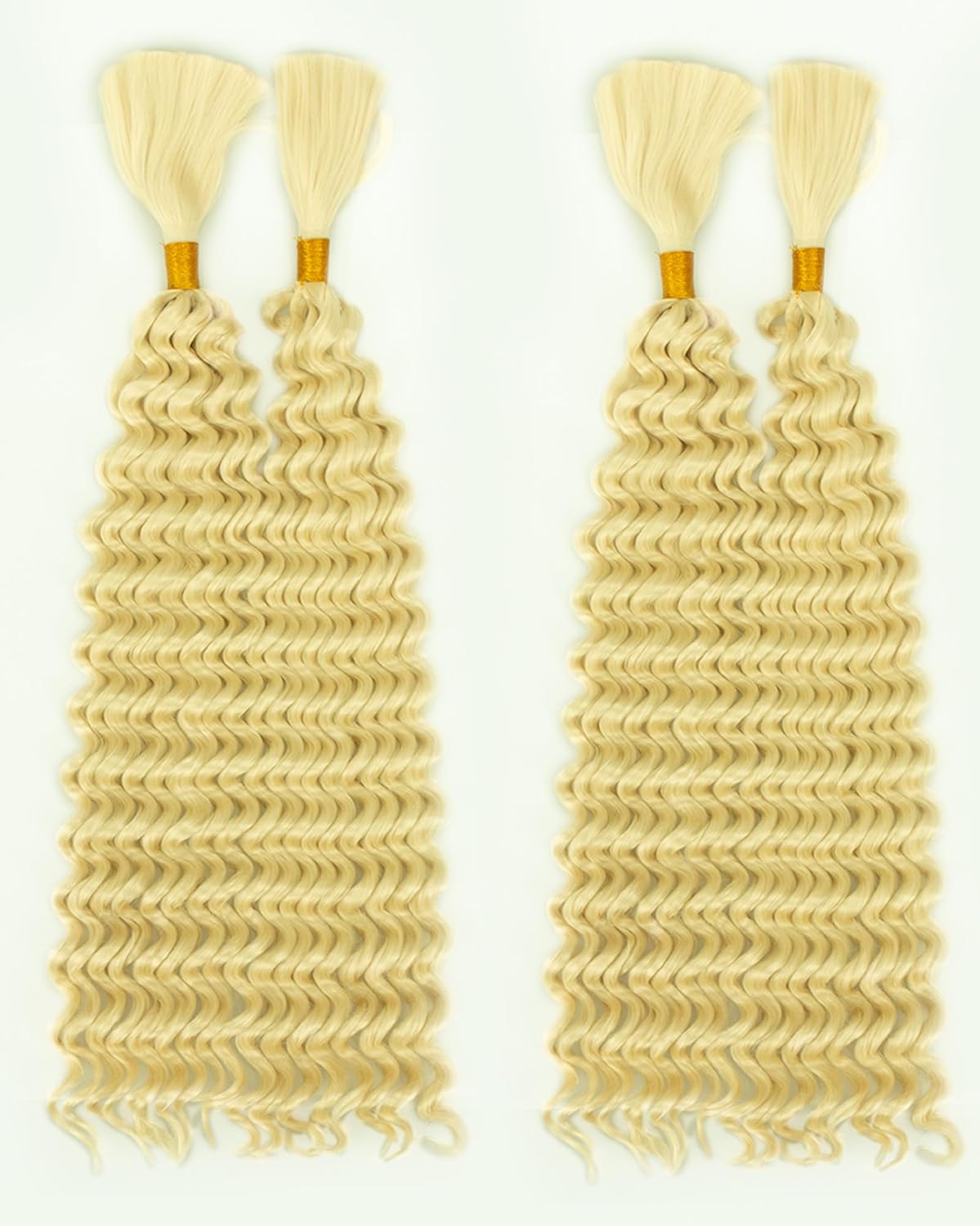 Deep Wave Bulk Braiding Hair Extensions-20 Inches 4 Bundles White Blonde Synthetic Curly Hair Bundle for Braiding,No Weft Braids for Human（20"-4 Bundles,613#）
