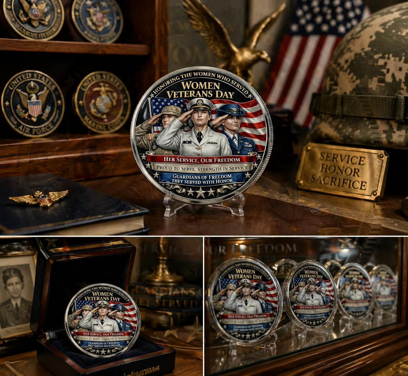 Women Veterans Day Commemorative Coin,U.S.June 12 Veteran Challenge Coin,Sacrifice, and Courage Collectible(12PCS)