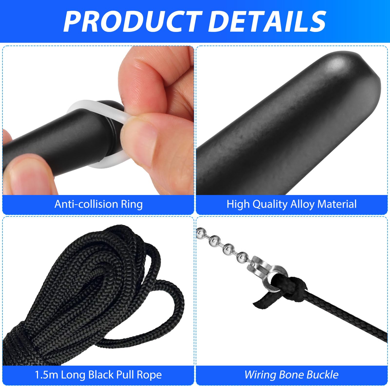 LbsAMP Bathroom Light Pull Cord Handle with 150cm Cord Connector Light Pull Chain Extension Replacement Weighted Cord Pull Ends for Bathroom Toilet Light Ceiling Light Fan Switch - Image 3