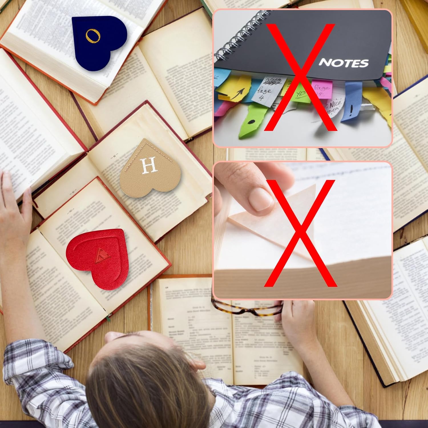 Personalized Leather Heart Bookmark with Initial, Cute Letters Custom Corner Book Mark for Reading Women, Student, Book Lovers, Teacher Appreciation Gifts, Book Accessories (J)