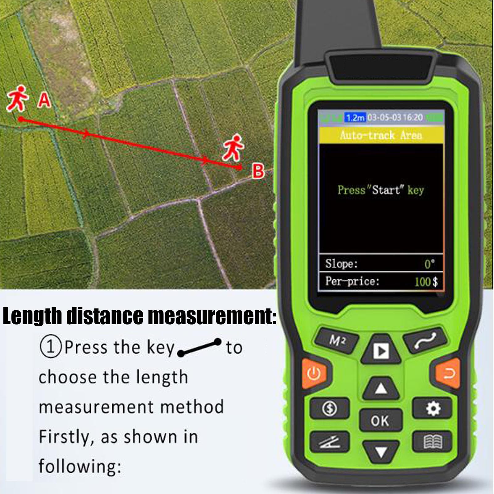Ręczny sprzęt pomiarowy GPS do pomiaru ziemi, wyposażony w ekran LCD 2,4 cala do dokładnego obliczania powierzchni i odległości, idealny do pomiarów i mapowania