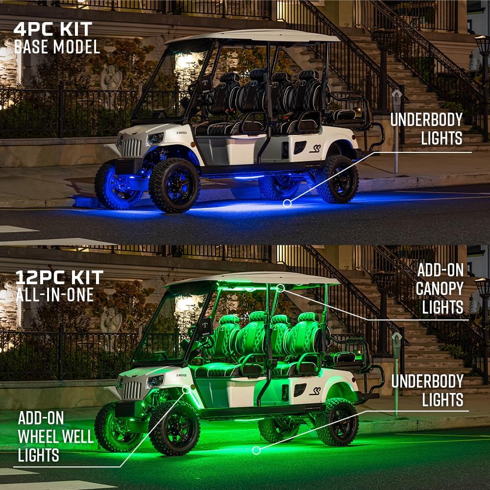 LEDGlow 4pc Add-On Canopy LED Accent Neon Lighting Kit Upgrade for 6-Seater Golf Carts - Fits 12V Gas & 36/48/72V Electric Limo Golf Carts - Only Compatible with LEDGlow Kits