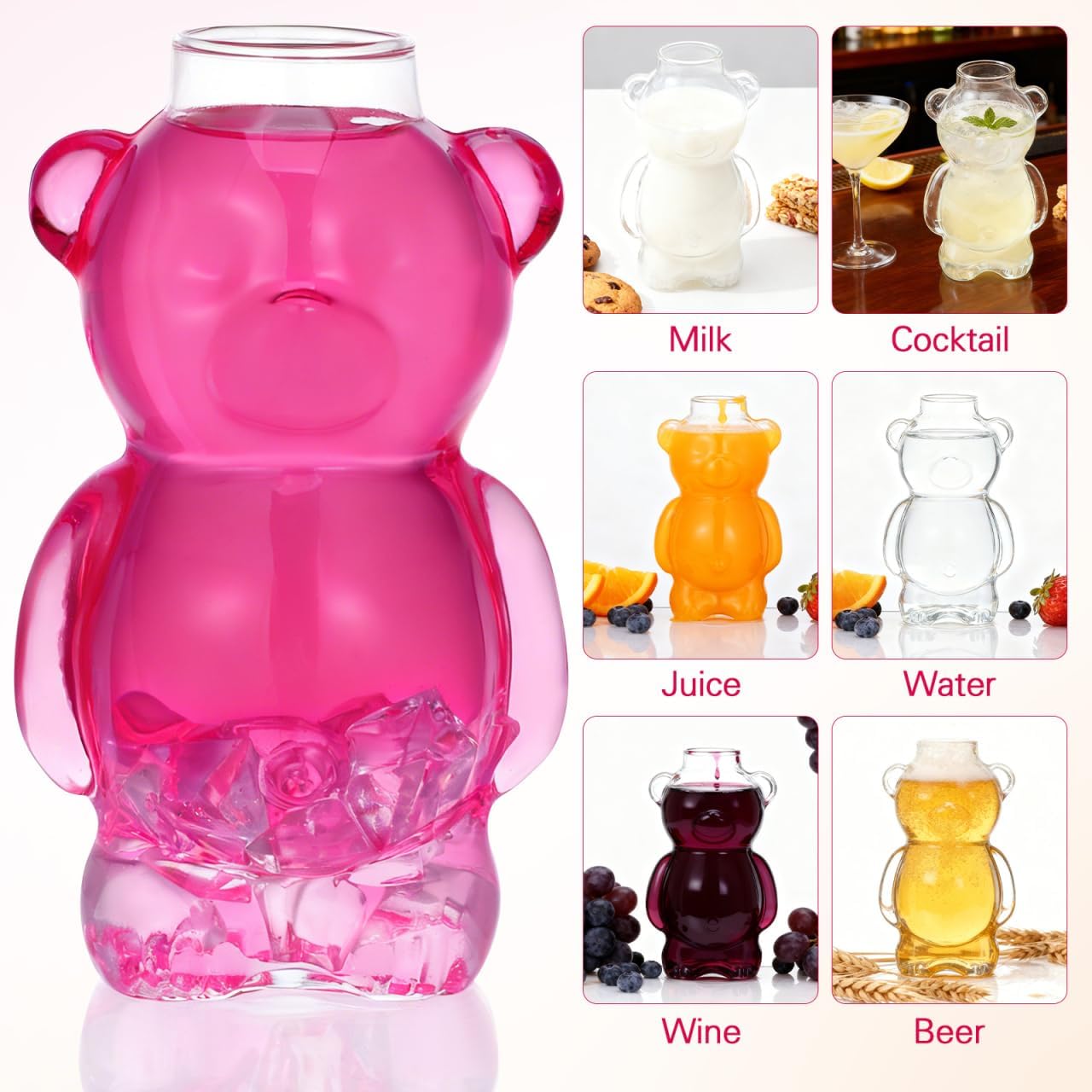 Cabilock Bear-Shaped Drinking Glass Cup, Clear Vessel with Thickened Base