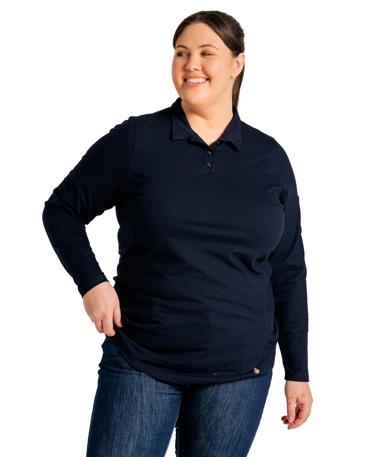LAPCO FR Ladies 6oz. Blend Knit Long Sleeve Polo Shirt, Navy, XS Regular