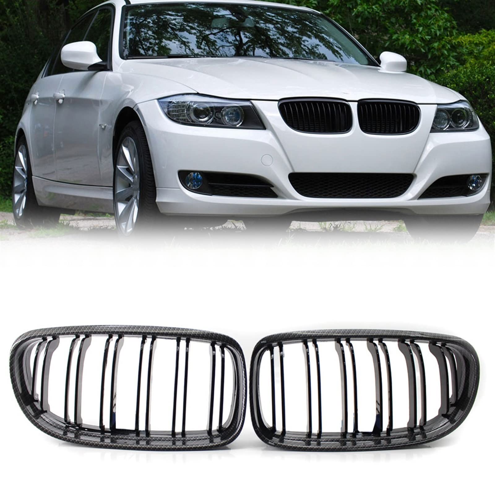 Calandre Avant BMW E90 E91 2009-2012 Rénovation Capot Grille Noir Brillant Double Ligne