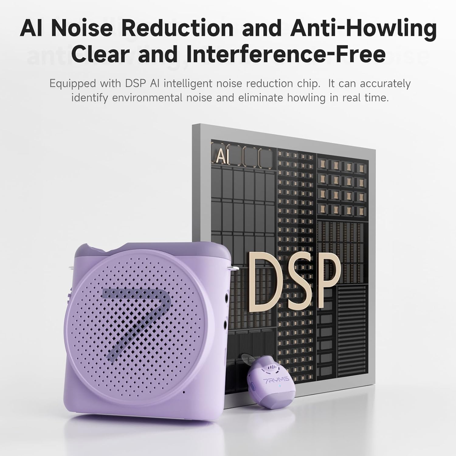 7RYMS WA2 Wireless Voice Amplifier for Teachers with Magnetic Lavalier Mic, Wireless Portable Amplifier with Noise Canceling, Mini Voice Amplifier for Classroom, Meeting, Training, Speech (Purple)