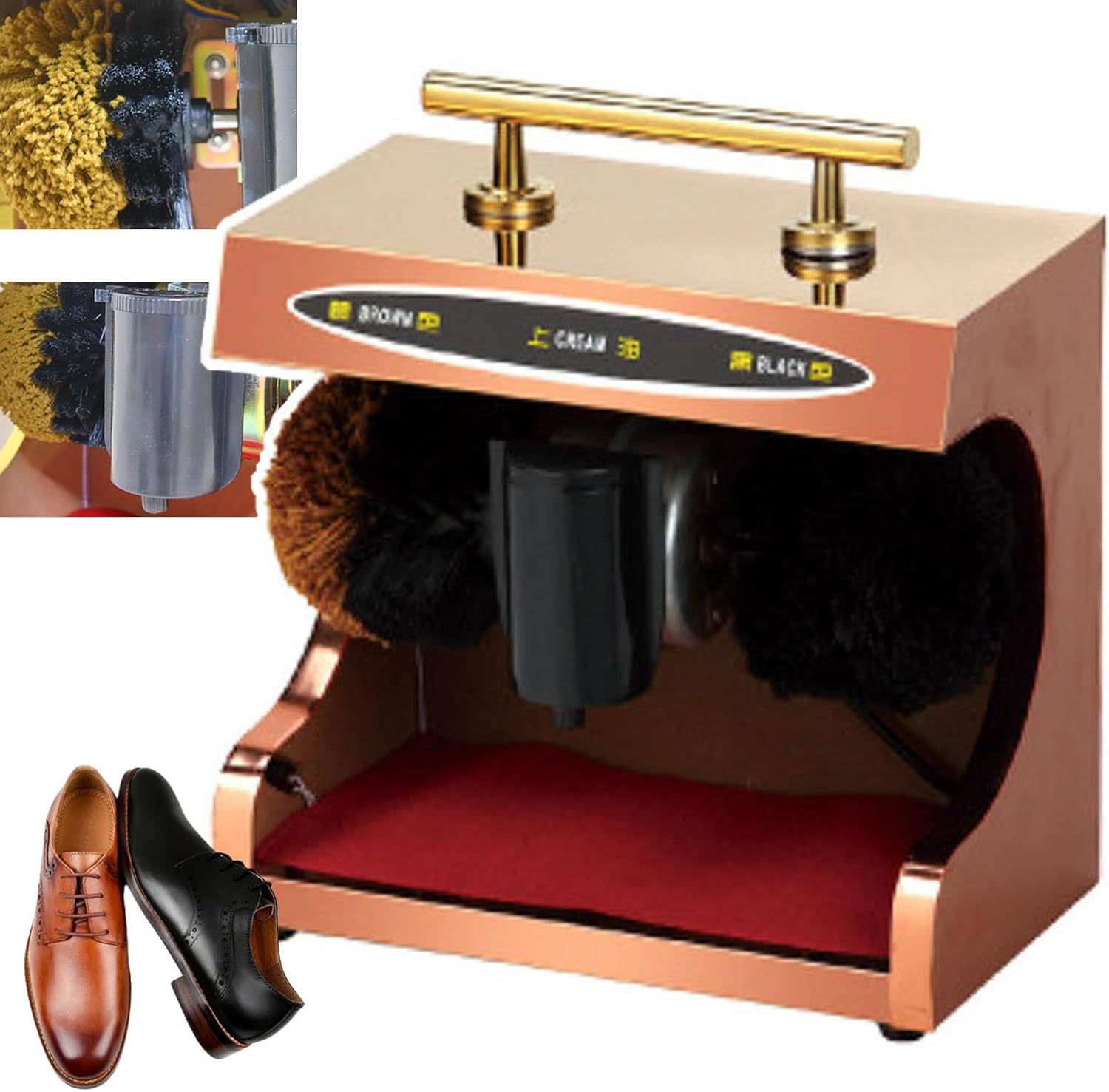 Polishing Shoes Machine,Electric Shoe Shine Machine,Automatic Horizontal Induction Shoe Cleaning Machine,360°All-Round Care,Automatic Oiling/Dusting/Polishing,Soft and Hard Brush,100w,B