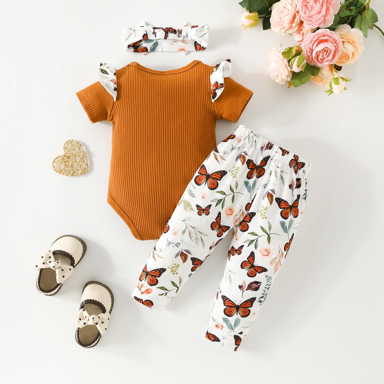 AMAWMW Baby Girl Clothes Set Daddys Little Girl Ruffle Romper Top Camouflage Pants Newborn Infant Baby Girl Outfit - Image 3