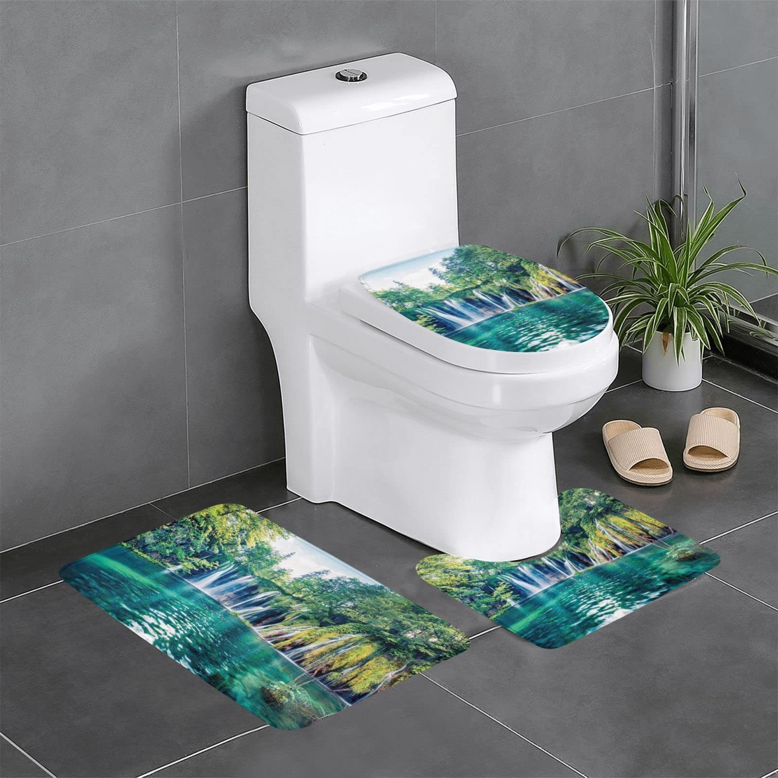 Tapis de bain cascade jungle OUSIKA lot de 3 avec contour