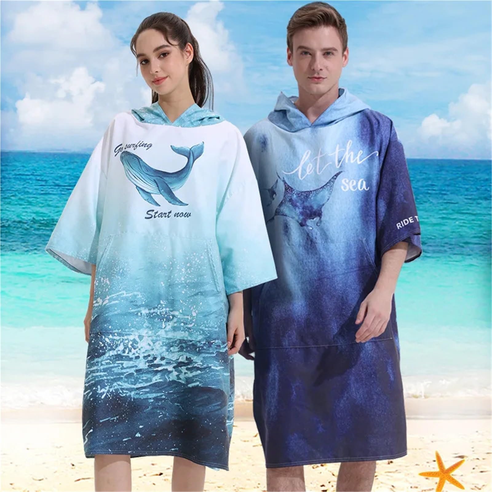 Poncho, asciugamano, accappatoio, poncho ad asciugatura rapida, con cappuccio, da spiaggia, for adulti per Spiaggia e Sport Acquatici(Blue 2)