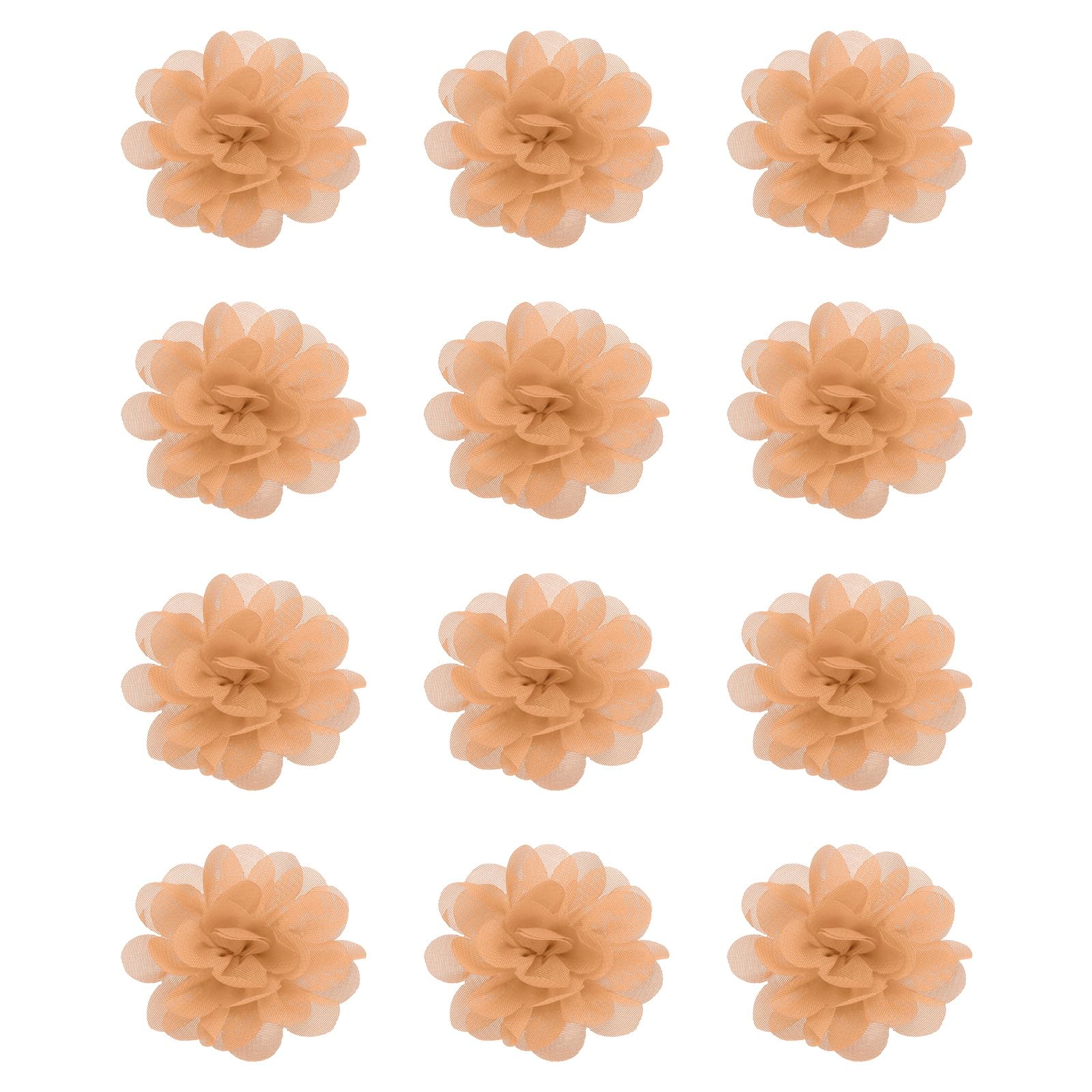 PATIKIL Chiffon Flowers, 12Pcs 2" Sewing Fabric Flower Appliques Embellishments for DIY Crafts Clothing Headbands Wedding Party Decoration, Khaki