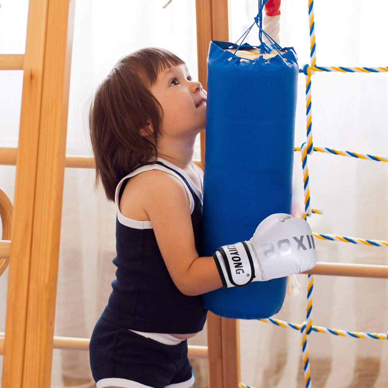 Guantoni Da Boxe Per Bambini 3-12 Anni | PU Imbottito Con Chiusura A Strappo | Rosso Per Allenamento E Sparring - 2
