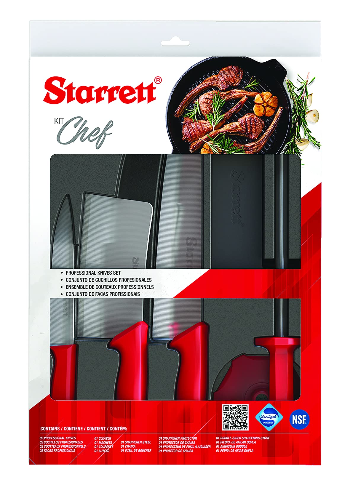 Starrett Set di Coltelli da Cucina in Acciaio Inox Dello Chef, 6 Pezzi, Manico Rosso