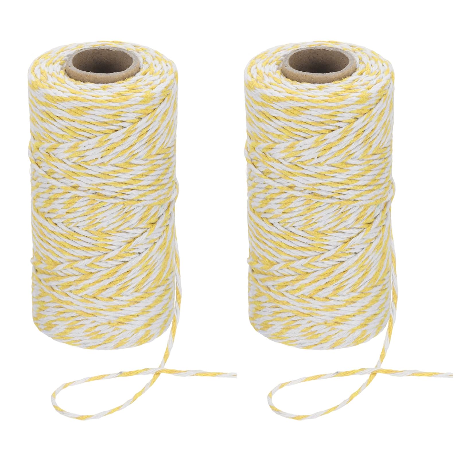 PATIKIL 100m Butcher String Twine, 2 Roll 2mm Cotton Bakers Decorative Twine String Rope Cord for Gift Wrapping Arts Crafts Party Kitchen Gardening, Yellow White