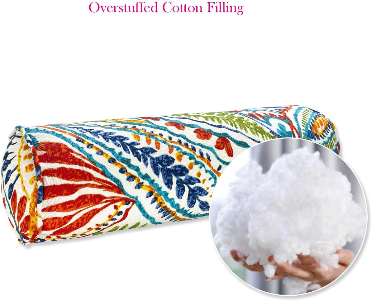 Fabritones Pack of 2 Outdoor Waterproof Decorative Bolster Pillows with Inserts for Patio Furniture, 20x6 Inch Fade Resistant Patio Garden Bolster Cushions for Couch Bed Sofa, Paisley Multi