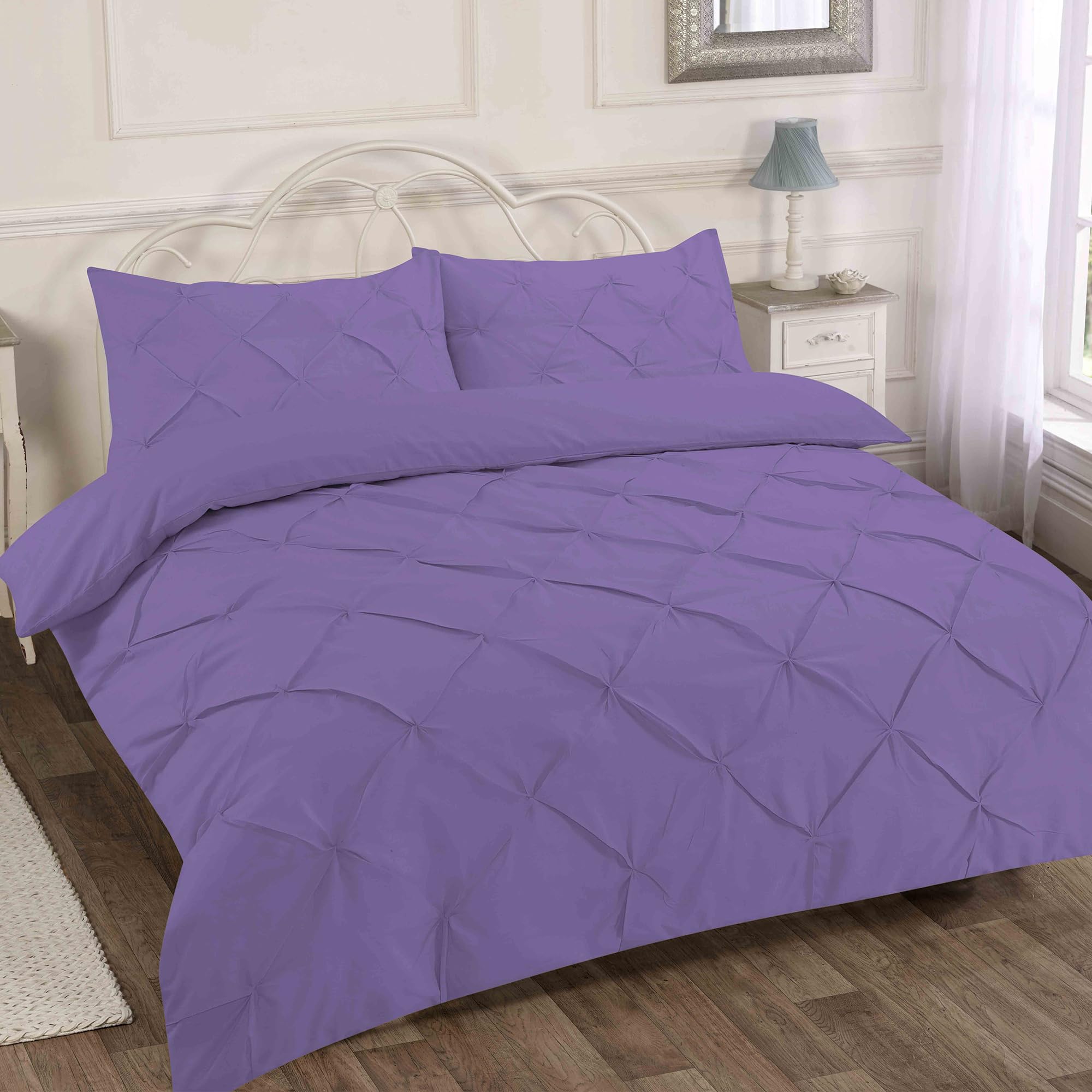Home Sweet Home Uk Lilac Pintuck Single Size Duvet Cover Sets Soft Polycotton Duvet Cover Sets Singlesize With Button Closure Non-Iron Easy Care Bedding With Matching Pillowcase