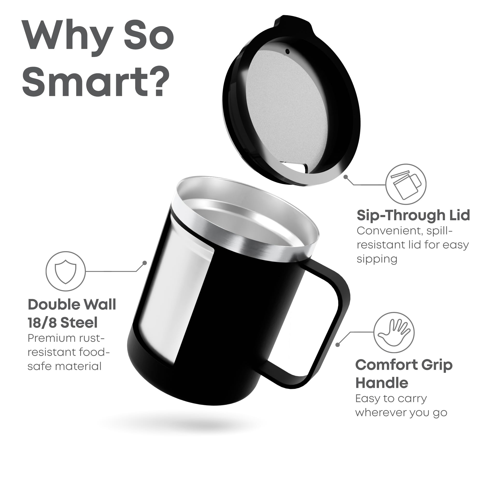 Smartshake Bohtal Izolowany kubek do kawy 350 ml, izolowany próżniowo kubek z pokrywką, szczelny, bez BPA, kubek podróżny do gorących i zimnych napojów (Batman)