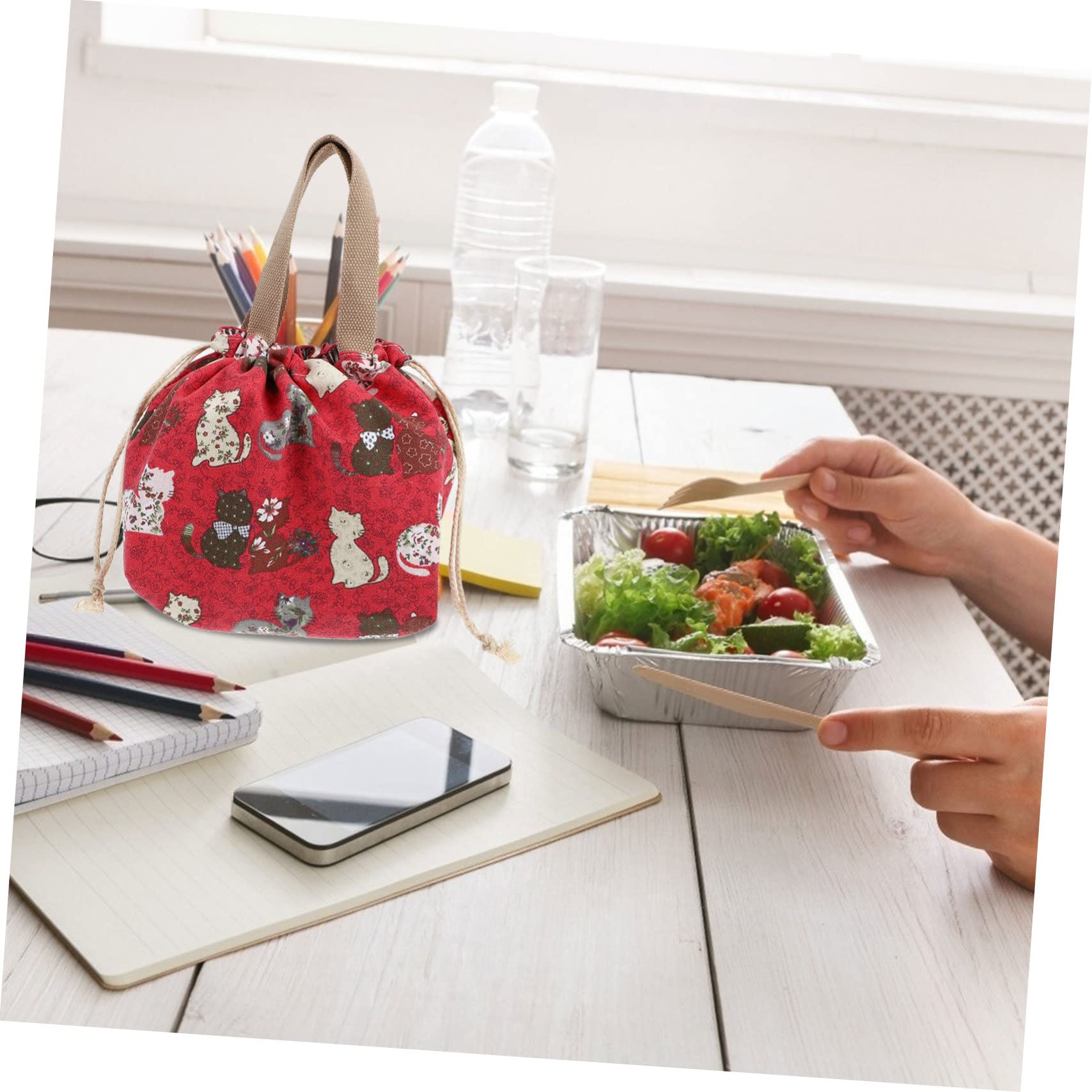 ABOOFAN Caja De 3 Piezas bolsa de almuerzo fotos de película instantánea bolso de lona bento bolsa del almuerzo bolsos bolso de almuerzo doble capa Caja de almuerzo bolsa con cordón lienzo