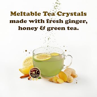 Pocas Honey Ginger Instant Tea Powder, Green Tea Flavor 2-Pack, Real Ginger Extract & Honey, 20 Packets per Box