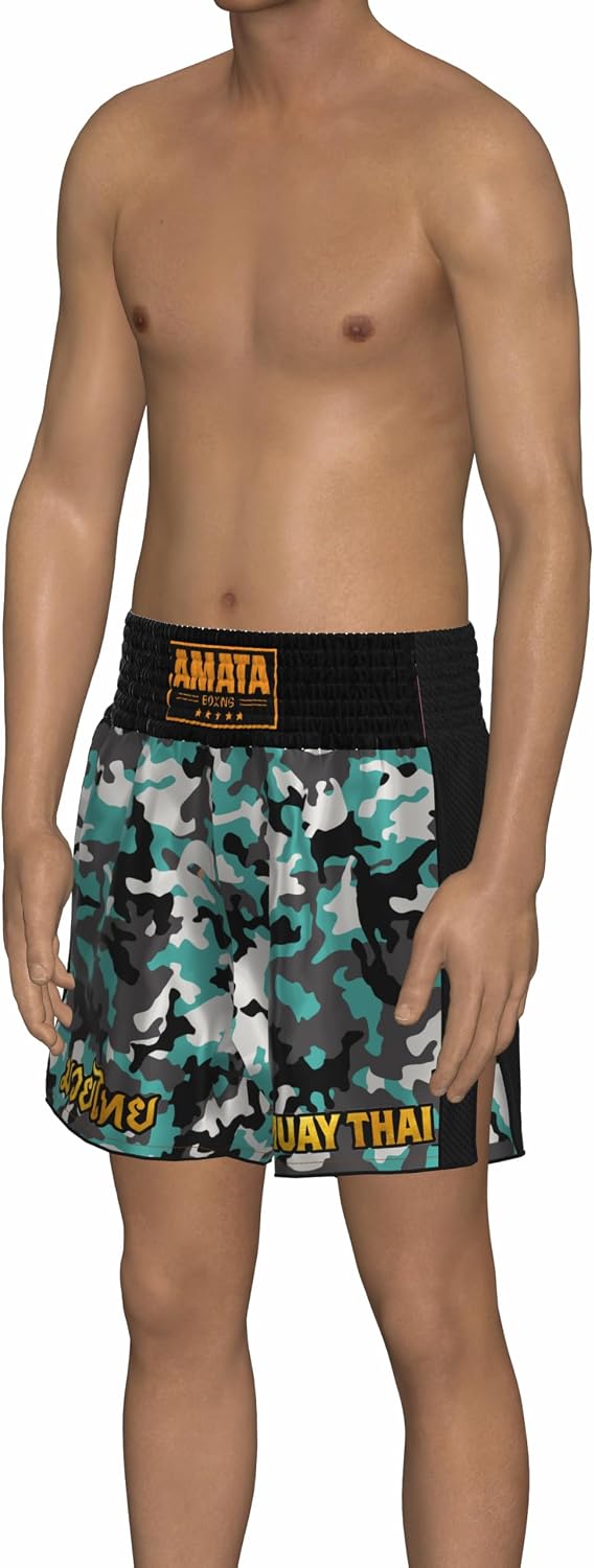 Amata Boxing Trunks Muay Thai Shorts Blue Camo Army Military Kicboxing Gear Men Women Kids Adult Boy Girl