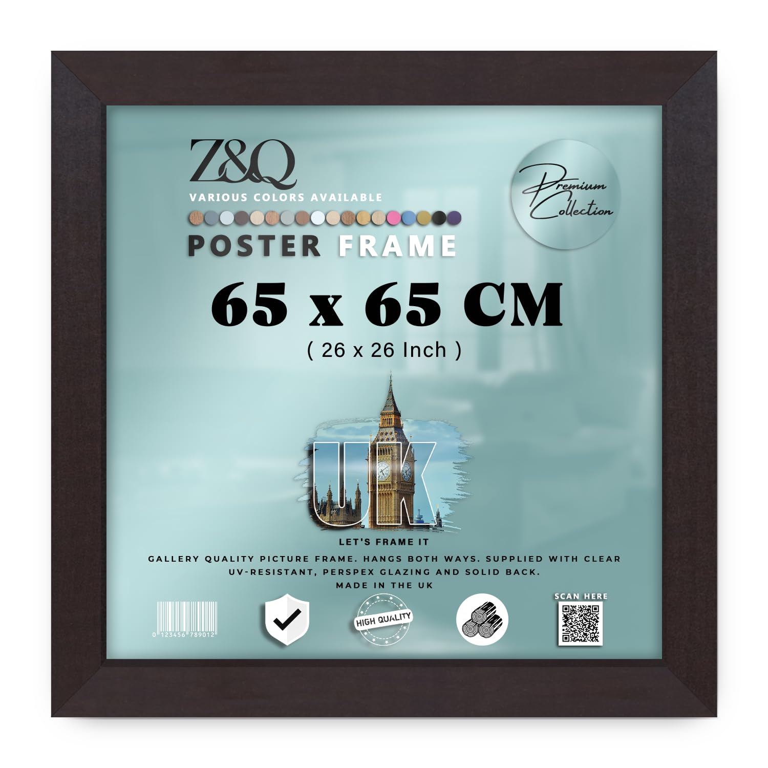 Z&Q | Elegant MDF Picture Frame (65 x 65 CM) Premium Wood Finish, Home & Office Use 26" x 26" Sturdy Wall Mount, 650 x 650 mm [ Mahogany ]