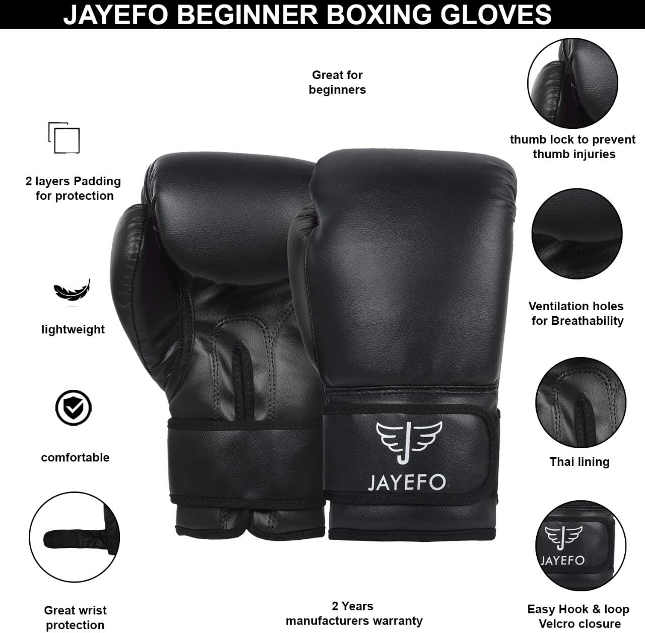 2021 Jayefo Sports Beginners Boxing Gloves for Men & Women Vegan Leather Muay Thai Kickboxing MMA Sparring Heavy Punching Bag Mitts Pro Style Gloves : Sports & Outdoors