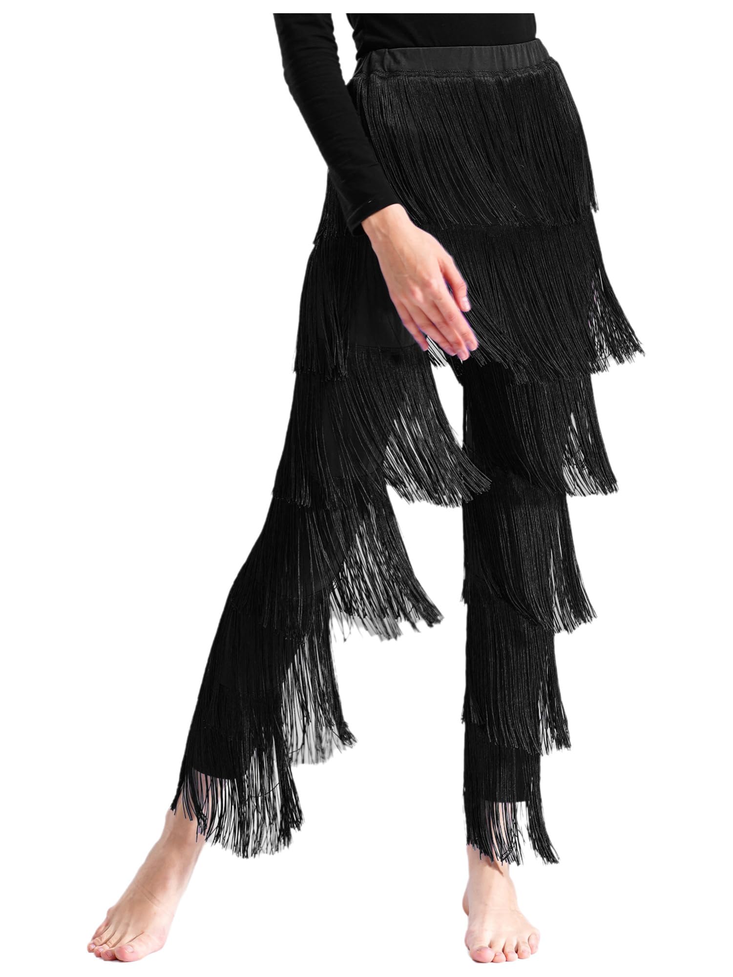 IEFIEL Femme Frangé Pantalon Danse Latin Jazz Salsa Compétition De Danse Pantalon Cours De Danse Cha-cha Tango Rumba Samba Performance sur Scène