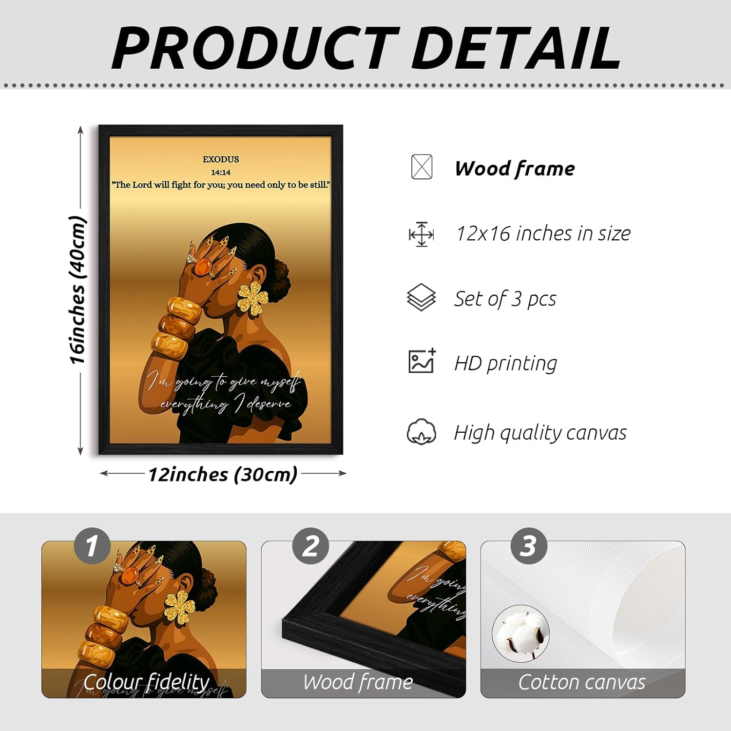 Black Girl Wall Art Christian Canvas Poster Bible Verse Wall Decor African American Woman Pictures Trendy Black Women Prints Fashion Scripture Religious Painting for Bedroom 12x16x3 Inch Wood Framed