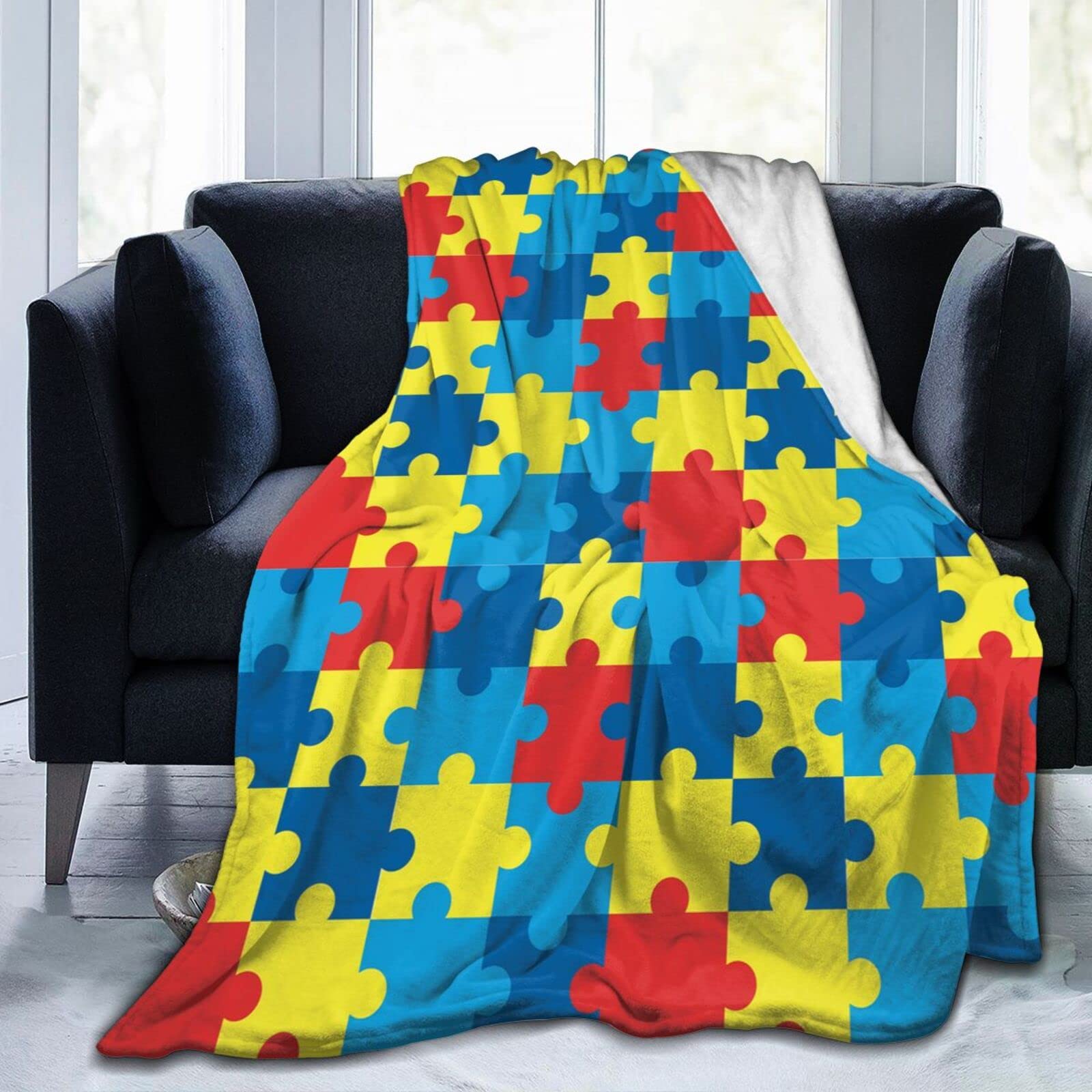 Lsjuee Autism Awareness Throw Blanket Soft Lightweight Blankets Warm Cozy Blanket for Sofa Couch Bed Office 80"X60"